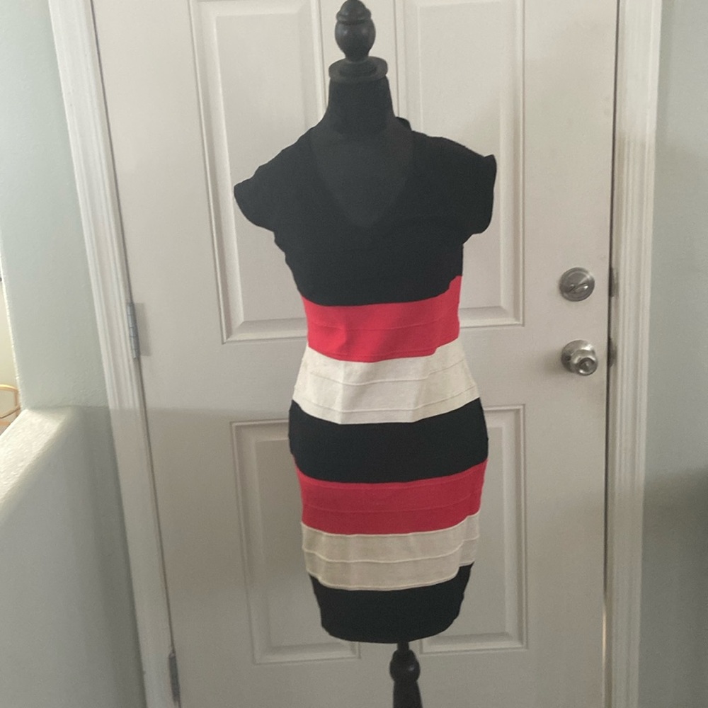 Red, black, and white dress